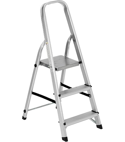 Scaletta In Alluminio Provence Outillage 5556 – 3 Gradini, Con Ringhiera E Piattaforma Antiscivolo, Carico 150 Kg