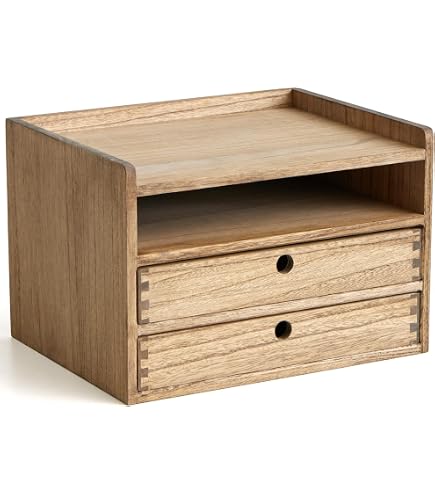Organisateur De Bureau En Bois Massif KIRIGEN - Trieur Lettres, Porte-Documents Et Support Téléphone, Couleur Naturelle