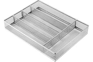 JANE EYRE, organizer per cassetti, posate e posate, divisorio per cucina, design a rete con piedini in schiuma antiscivolo, 5 scomparti, argento