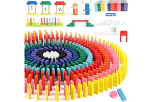 Jacootoys 1000 Stücke Domino Set für Kinder, Bunte hölzerne Bausteine Bulk Racing Fliesen Spiele, pädagogische Domino Rallye Kits mit Aufbewahrungstasche und Box