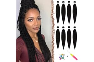 FESHFEN Extension per Treccine Africane, Lunga Extensione per Capelli con Treccia Sintetica Braiding Hair Extensions Crochet Trecce Torsione per Donne 8 PCS 65 cm, Nero Naturale