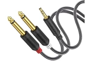 J&D 3,5 mm do 2 x 6,35 mm, pozłacany [seria AudioWave] 3,5 mm 1/8 cala TRS męski do 2 x 6,35 mm 1/4 cala TS męski rozdzielacz kabla mono z obudową z PCW i nylonowym warkoczem - 0,9 m