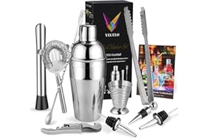 CHOOBY VECELO Cocktail Set, 10-Piece Cocktail Shaker Set 750 ml / 550 ml Cocktail Set Stainless Steel – German Cocktail Recipes Book – Cocktail Shaker, Measuring Cup, Pourer, Bar Pestle, Opener etc (550ml)