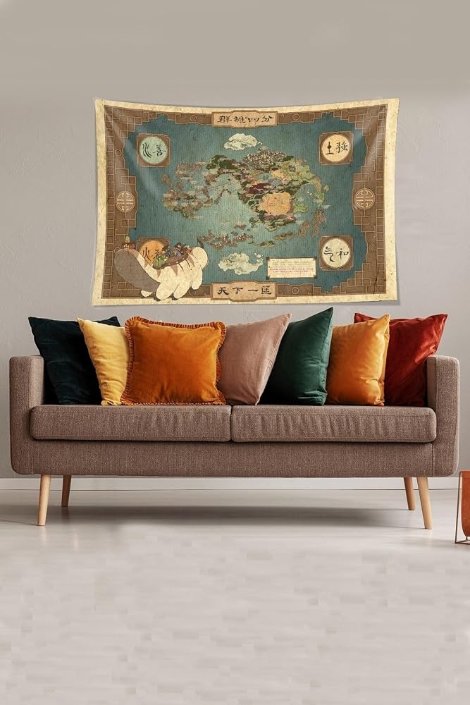 Ontheclouds Mavi Avatar Dünya Haritası Leke Tutmaz Kadife Kumaş Duvar Örtüsü Duvar Halısı Tapestry, 100 x 140