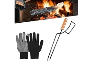 PRITOK Pinza per legna da ardere a carico pesante, 46 cm, universale per legna da ardere, accessori per camino, in metallo antiscottatura, con manico in legno, pinze per legna da camino con coppia di