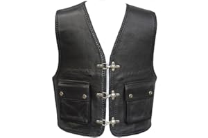 Bad Company Leatherwear „Kai“ Clubweste aus Glattleder in Schwarz mit aufgesetzten Taschen für Motorradfahrer und Biker