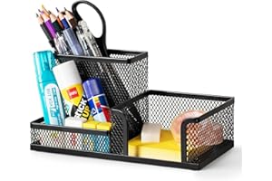 ‎DELI deli Schreibtisch Organizer aus Drahtmetall, Multifunktionale Organisation mit Stifthalter und Aufbewahrungskörben, für Zuhause und Büro, 3 Fächer, Schwarz