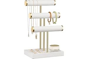 Josmimic Organisateur de Bijoux à 3 Niveaux - Présentoir à Bijoux Blanc pour Bracelets, Support à Bijoux Amovible en T, Support à Bracelets en Velours, Support à Bijoux, Colliers, Montres, Bagues