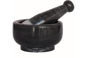 KLEO - 5" Diameter Natural Stone Mortar and Pestle Set as Spice Grinder, Medicine Masher - Okhli & Musal (Black)