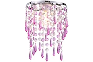LIGHTS4LIVING Easy Fit Chrome Lamp Shade for Ceiling Fitting Modern Chandelier Decoration with Elegant Acrylic Jewel Effect Droplets Diameter 16cm (6 1/4 inches) - Height 21cm (8 1/4 inches) (Purple)