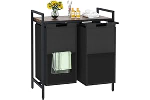 HUHOTE Dirty Laundry Basket, Laundry Bin 2 Compartments, with 2x 56 Litres Removable Oxford Cloth Bags, Metal Frame, 27.36 x 13.77 x 21.65 in, Laundry Sorter for Laundry Room Bedroom Bathroom Dorm,Black