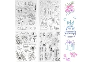 Ceihwa 4 Pezzi Clear Stamps Set Timbri in Silicone per Scrapbooking Trasparente Timbri Fiori e Foglie Timbri Bullet Journal Decorativi Vintage Compleanno Timbri Comunione per Creazione di Carte