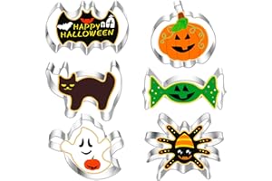 BELSVOR Juego de 6 Moldes Galletas Halloween, Cortador de galletas de acero inoxidable, Moldes para galletas para decoración de galletas/pasteles/pastelería, 6PCS Moldes Galletas Halloween