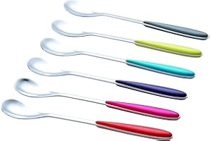 ‎EXZACT EXZACT Eiskaffeelöffel 6tlg Edelstahl farblich sortierter und hochglanzpoliert Eisbecher-Set Langen Griff, Latte-Löffel ist ideal für Kaffee, Dessert, heiße Schokolade.