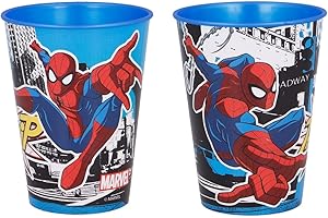 ILS I LOVE SHOPPING Set 2 Bicchieri per Bambini 260 ml in plastica Senza BPA Regalo per Ragazzi (Spiderman Street)
