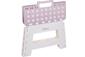 Bisoo Step Stool - Folding Step Stool Suitable for Toddler Kids & Adults - Cute Colors for Bathroom, Kitchen & Bedroom - Portable, Non-Slip & Up to 265 lbs (120Kg) - Foldable Stool 9in / 22cm Pink
