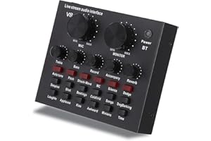 CCYLEZ Cartes Son Externes V8, Table de Mixage Audio Cartes Son Bluetooth Live Karaoké avec 18 Effets Sonores, USB Externe Microphone Ordinateur Portable PC du Mixeur Audio