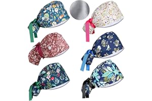 BESFORTA OP-Hauben für Damen, Satin-gefüttert, verstellbar, mit Knöpfen, Schweißband, Pferdeschwanz, Arbeitskappe mit Raffhalter, 4 Stück