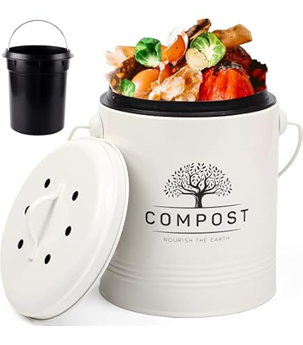 HMF Duurzame biologische afvalemmer voor de keuken, geurneutrale compostemmer met deksel, 6 liter, groen