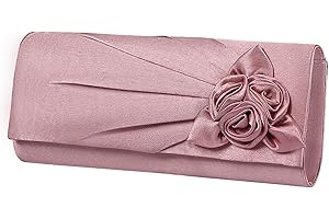 wocharm Ladies Satin Clutch Bag With Rose Evening Wedding Party Prom Bridal Handbag Women's Shoulder Bag