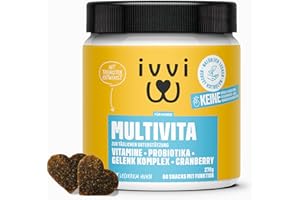 ivvi Multivitamin für Hunde als Leckerli – Rundumversorgung mit Probiotika, B Vitamine, Omega 3, Grünlippmuschel, Cranberry - 60 Snacks (270g) mit Huhn