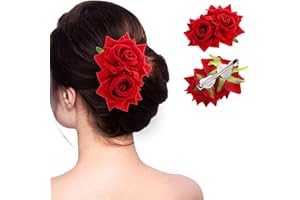 Ptwola Klips do włosów z czerwonymi kwiatami róż, Czerwone flanelowe kwiaty boho, szpilki do włosów, eleganckie ozdoby głowy dla kobiety, dziewczyny, kostium panny młodej, dekoracja na wesele