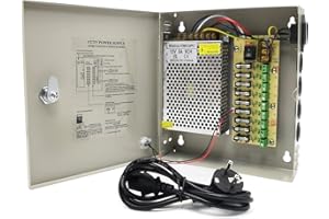 Weishuo Boitier Alimentation CCTV 12V 5A DC 60W Sortie 9 Canaux Prise CA Bloc Alimentation pour Camera Surveillance, DVR, LED