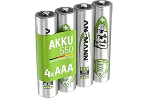 ANSMANN Piles Rechargeables Micro AAA 550 mAh (Lot de 4) – Piles NiMH HR03 1,2V à Faible autodécharge – Piles réutilisables idéales pour télécommande, Clavier sans Fil, etc.