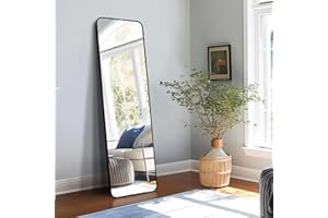 YMOND Black Floor Mirror 59x18 inch, Standing Full Length Mirror, Metal Wall Mounting Body Mirror, Long Hanging Mirrors for Dressing Room, Bedroom, Living Room (151x46 cm)