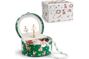 Vlando Christmas Gifts, Jewellery Box for Girls, Music Box with Ballerina, Gift Box for Kids, Childrens, Womens (Christmas Printed-Green)