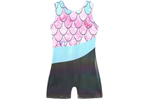 Cucudy Gymnastics Leotards for Girls Gradient Sparkle Color Dance Leotard Sleeveless Dancewear Girls Leotards Athletic Ballet Dance Dress Kids 3 4 5 6 7 8 9 10 11 12 Years