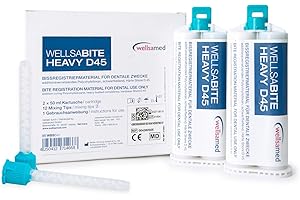 Wellsamed wellsabite Heavy D45 Bissregistrat auf A-Silikon Basis, dentales Bissregistriermaterial, 2 x 50 ml Kartusche Härte Shore D 45 extra hart