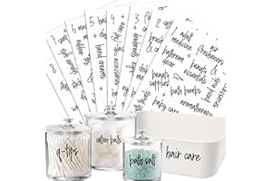 v2croft 153 Bathroom Labels,Preprinted Black Script Text on White Clear Vinyl Beaty & Makeup Stickers,Bathroom Organization Labels for Jars Canisters & Storage Bins,Basket(Water Resistant)