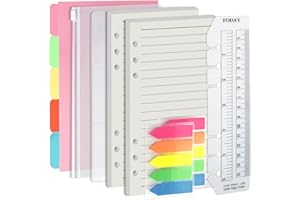 Harphia A6 6 Holes Binder Refill Value Set, 90 Sheets Loose Leaf Paper with Stickers and dividers, Planner Inserts with Binder Pockets for refillable Notebook (Line, A6)