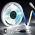INDARUN Smart WiFi Cool White 6000K Cob Led Strip Light DC12V 5A, Dimmable Led Strip Set with APP Control, 5m Led Tape Light Kit 320LEDs/Meter for Home Decoration