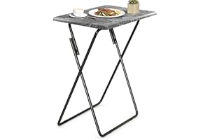 FoldWise Elegant Marble Stone Effect Folding Side Table – Fully Assembled Small Foldable Coffee Table & TV Dinner Tray – Compact Table for Eating, Snack, Bedside & Sofa Use