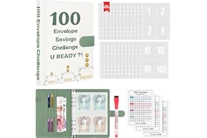 WenmthG 100 Envelopes Saving Challenge, A5 Money Saving Wallet with Cash Envelopes & Pen, Budget Planner Binder Savings Book with 3 Resuable Cash Stuffing Challenge Cards to Save £5050, £1000, £10000
