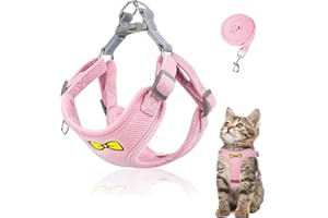 GRANTOP Katzenleine Set, Polyester Verstellbares Katzengeschirr Mit Leine, Ausbruchsicher für Kitten Und Hunde (Rosa -S)