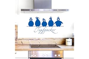 Grandora Wandtattoo Topfgucker 5 Vögel I azurblau 30 x 14 cm I Küche Spruch Zitat Aufkleber selbstklebend Wandaufkleber Wandsticker W862