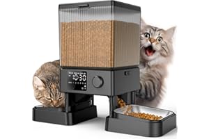 oneisall Distributore Automatico Cibo Gatti 5L 2 Mangiatoia Automatica One Button per Cani, con Ciotola in Acciaio Inox, Registratore Vocale