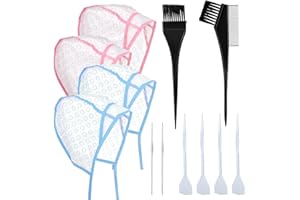 Bewudy 12 Pcs 4 Sets of Highlight Cap with Hooks, Hair Highlighting Caps, Highlight Hair Coloring Frosting Dye Kit for Salon Hair Dyeing Hairdressing(Blue+Pink)