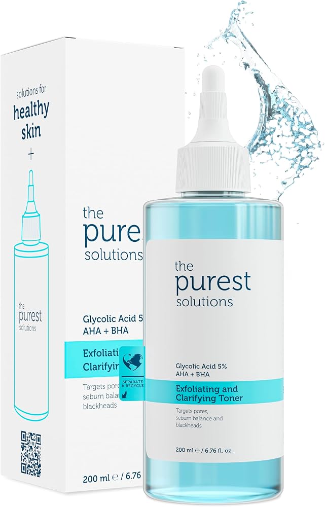 The Purest Solutions, Gözenek ve Siyah Nokta Görünümünü Azaltmaya Yardımcı Arındırıcı Tonik,%5 Glikolik Asit, AHA, BHA, 200 ml