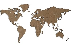 Giallobus - Mapa del Mundo - DECORACIÓN DE Paredes EN Madera MDF Roble - 190X105 CM