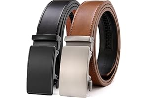 CHAOREN Leather Belts for Men 2 Pack - Ratchet Belt 1 3/8" in Gift Set Box - Micro Adjustable Belt Meet Almost Any Occasion and Outfit
