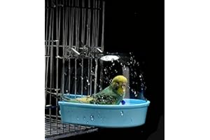 PlushPlumage Bird Bath Tub,Bird Bath for Cage,Leakproof Hanging Bathtub with Hooks,Clear Shower Box for Parakeet,Canary,Budgies,Parrot Accessories,Cleaning Pet Supplies