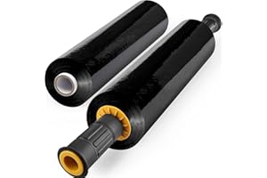 BTDAO Film étirable noir avec poignées, 38,1 cm x 300 m, film thermorétractable, film de déménagement, fournisseurs, calibre 60, film plastique pour emballage de palettes, expédition et protection de