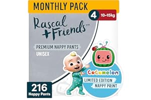 Rascal + Friends Premium Pants丨Size 4丨Total 216 Pants | Monthly Pack丨10-15kg丨Leak-Proof Protection丨AirSpun™ Softness for Our Best Comfort & Protection