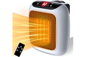 SUPERUVISTARE Stufetta Elettrica Basso Consumo PTC Ceramica, Mini Termoventilatore 800W 2 Modalità, Stufa Elettrica Spina con Protezione da Surriscaldamento Telecomando,12 Timer per Ufficio, Casa, Soggiorno, Bagno