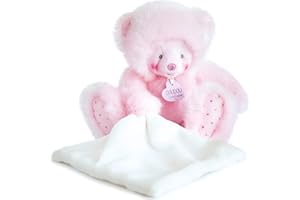 Doudou et Compagnie - Peluche Ourson Avec Doudou Mouchoir - 22 cm - Rose - Trop Mimi - DC3551