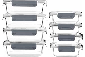 Vtopmart Glass Containers with Lids, 8 Pack Glass Meal Prep Containers, Lunch Box with BPA Free, Stackable, High Temperature Resistance, for Freezer, Camping